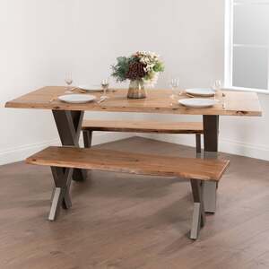 Vouvant Live Edge Acacia Bench with Black Metal X-Frame