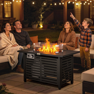Outsunny Table with Rain Cover 50000 BTU Outdoor Firepit