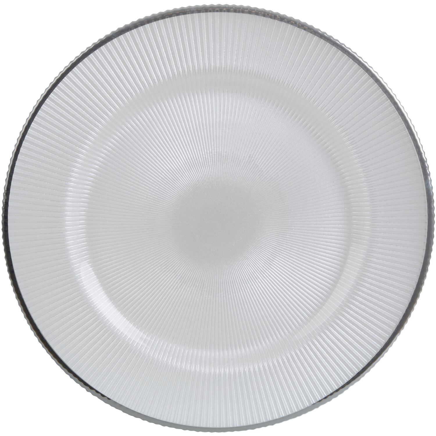 Ida White Embossed Glass Charger Plate with Silver Rim - Silver