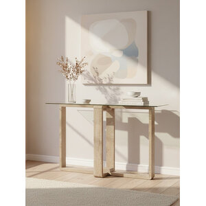 Barton Glass Console Table with Wood Effect Legs