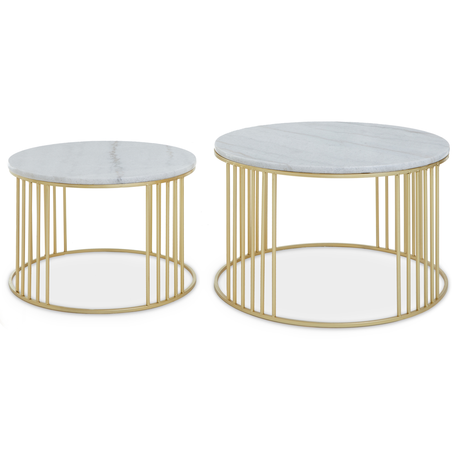 Jodie Set Of Two White Marble And Gold Frame Coffee Tables - Gold