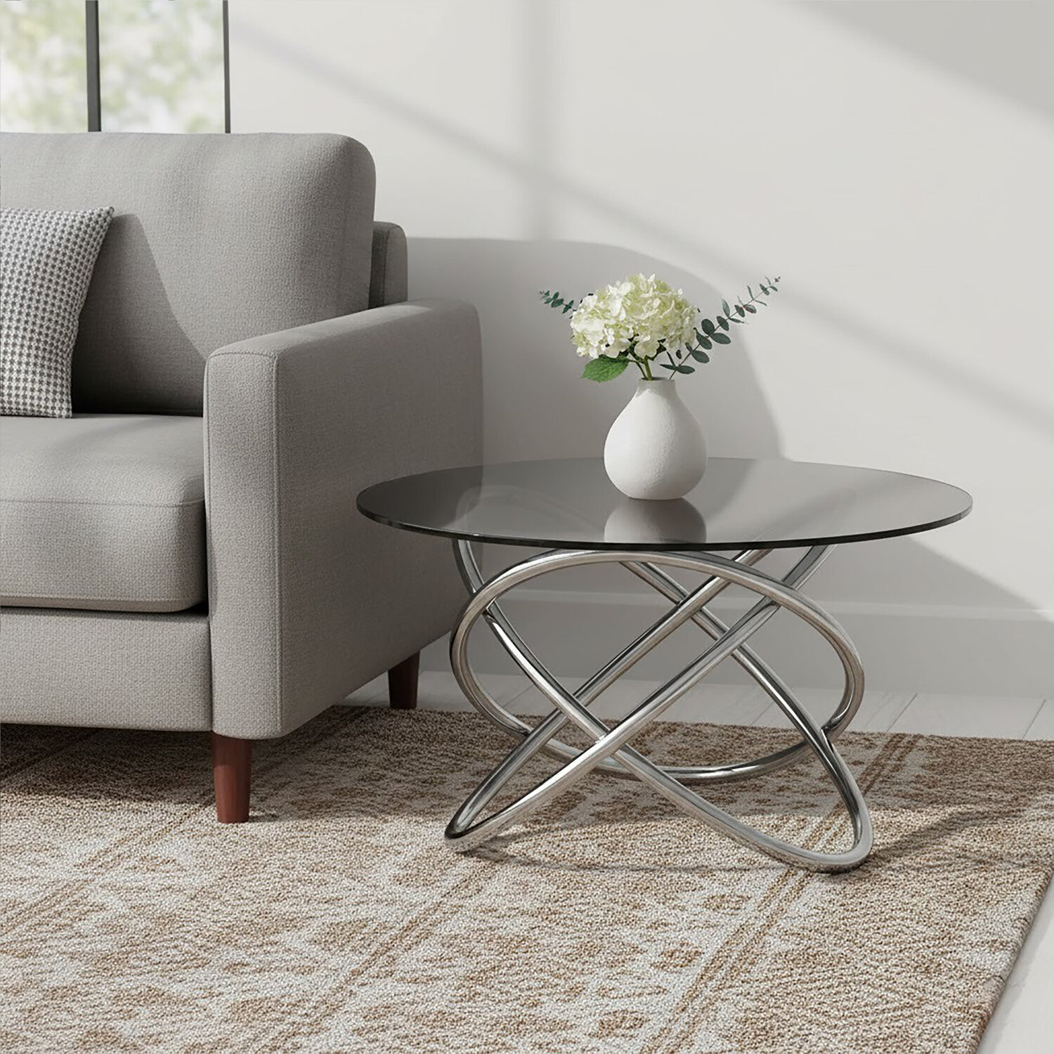 Cassy Smoked Glass Top Side Table - Grey
