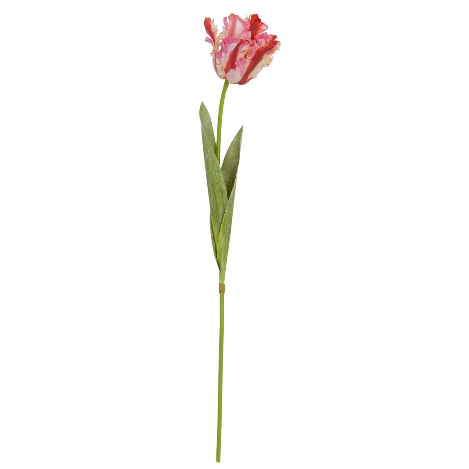 Set of 3 Multi Pink Parrot Tulip Artificial Stems - Green