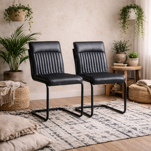 Penang Set of 2 Dark Faux Leather Dining Chairs