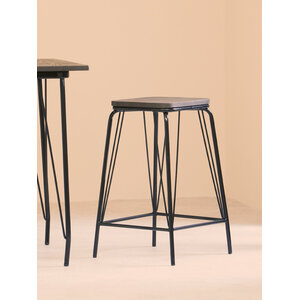 District Black Metal And Elm Wood Stool