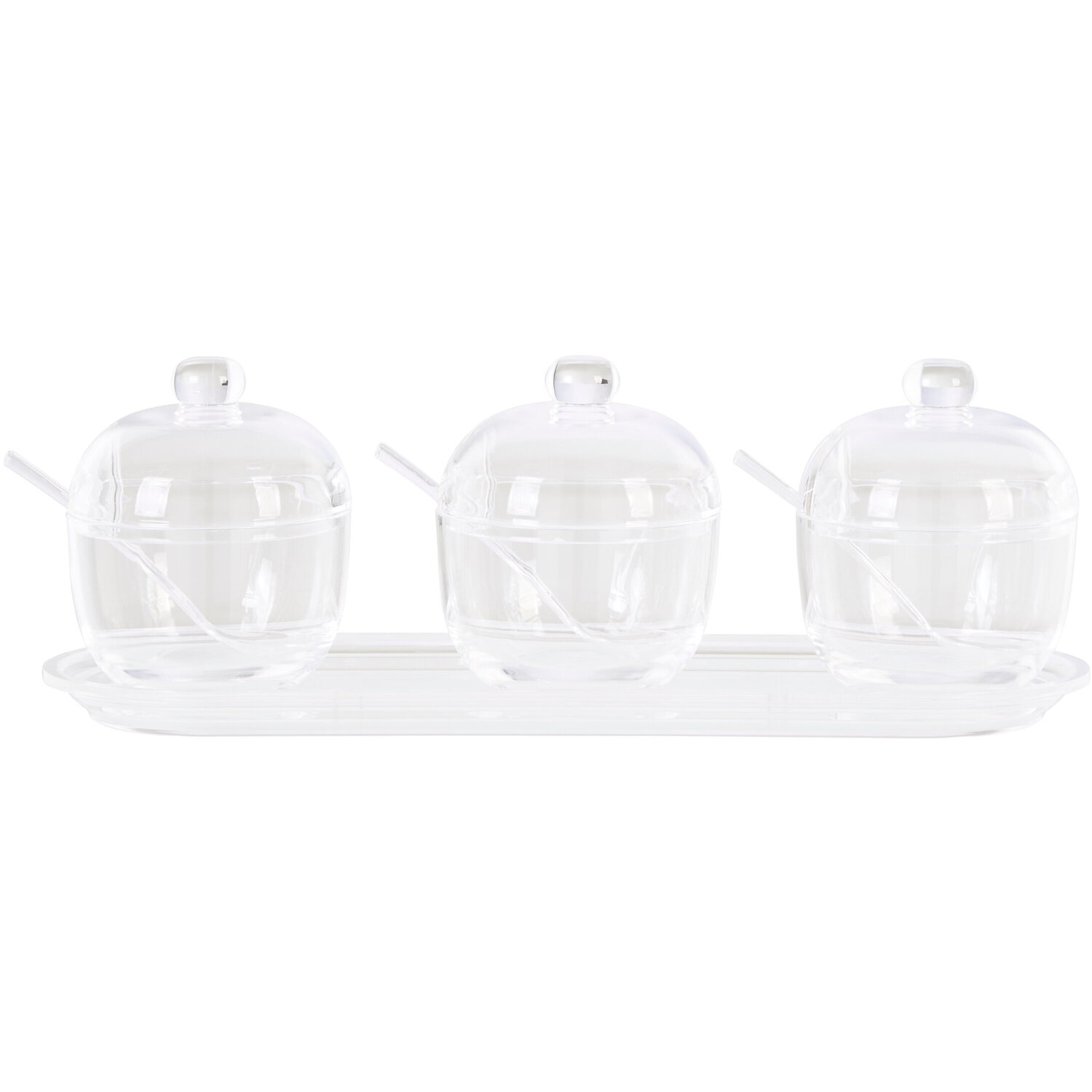 Gozo Set Of 3 Condiment Pots with Tray - Transparent
