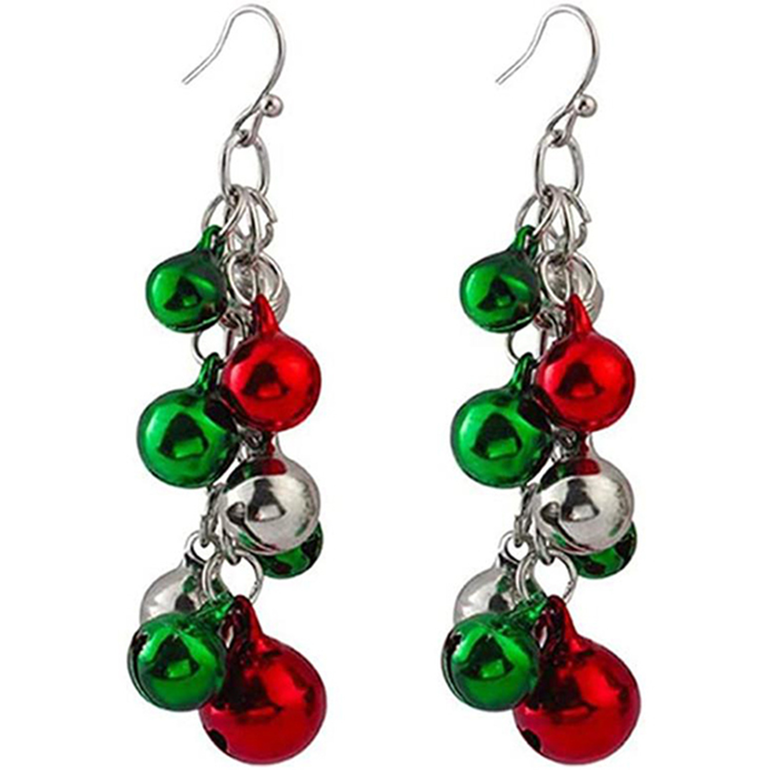 Christmas Coloured Bell Earrings - Red/Green/Silver