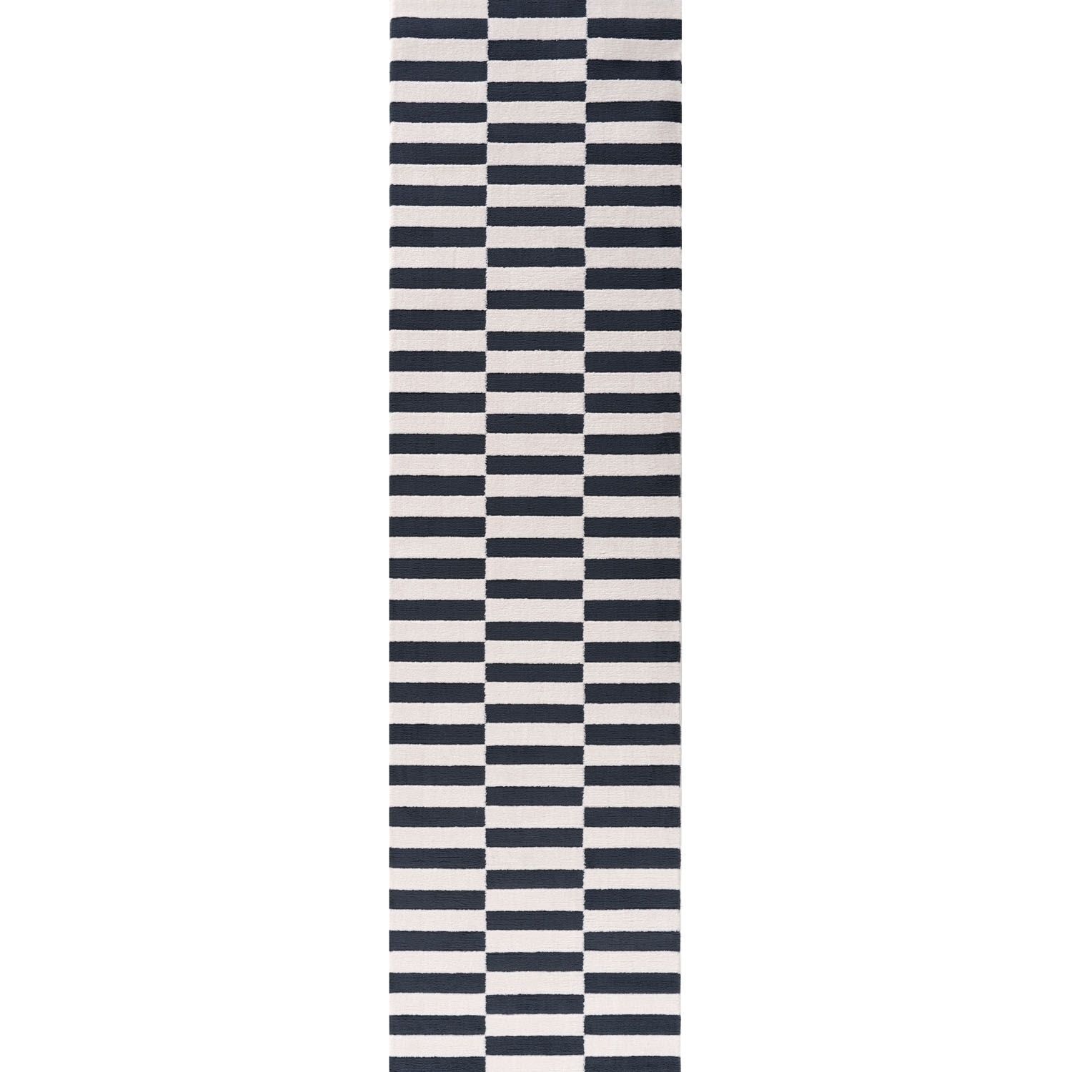 B&Q - Loft Navy And Ivory Striped Living Room Area Rug And Runners Soft Pile - Image 3