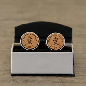Personalised Feng Shui Love Cufflinks - Cherry Wood