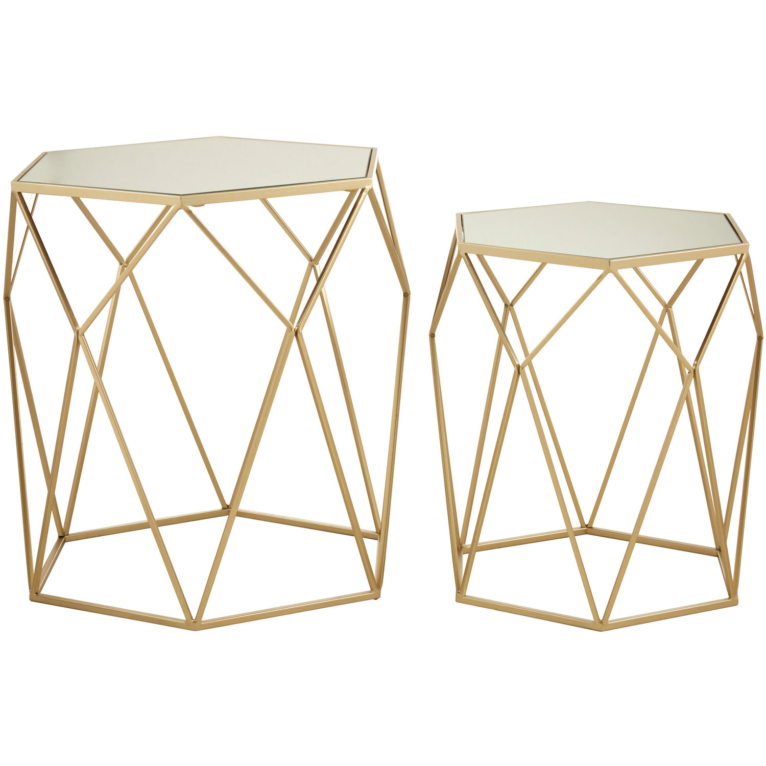 Avantis Set Of 2 Hexagonal Mirrored Top Side Tables - Gold