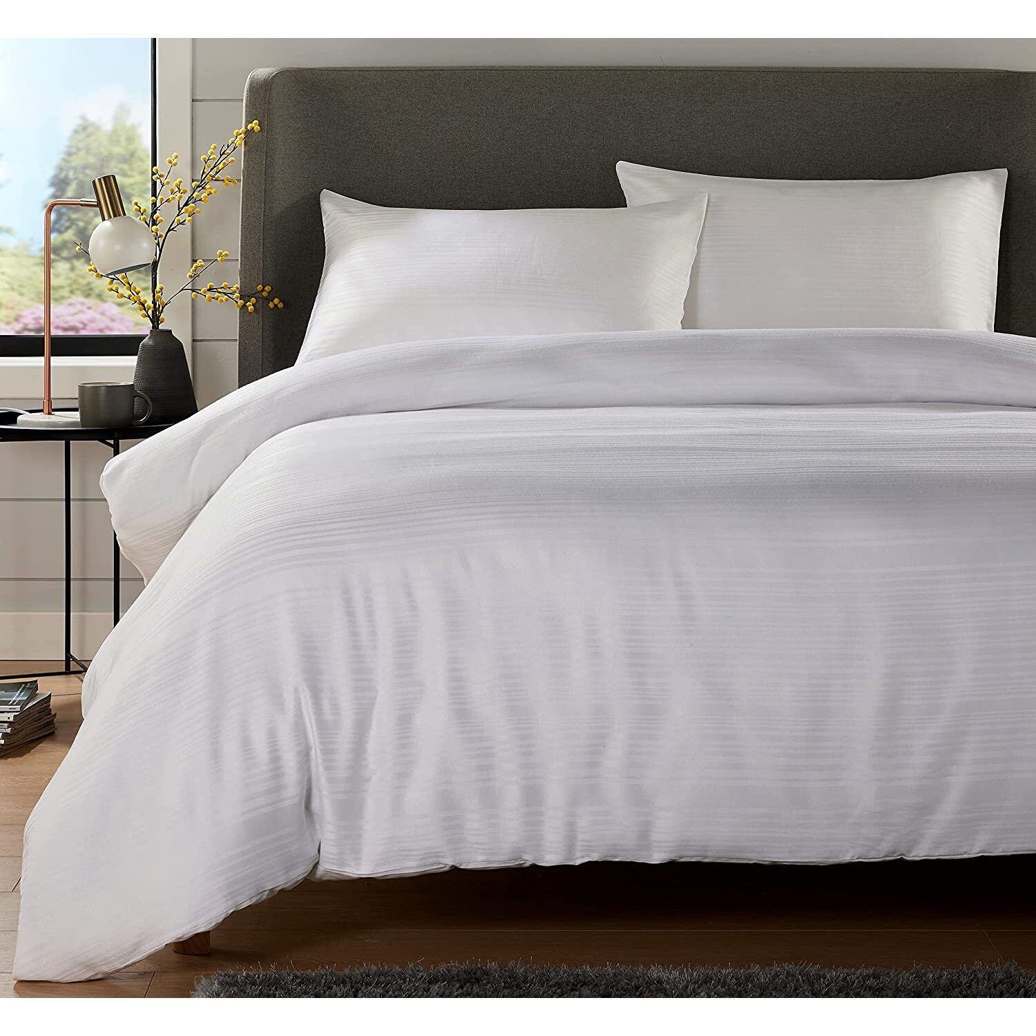Stripe Jacquard Duvet Set - White Single