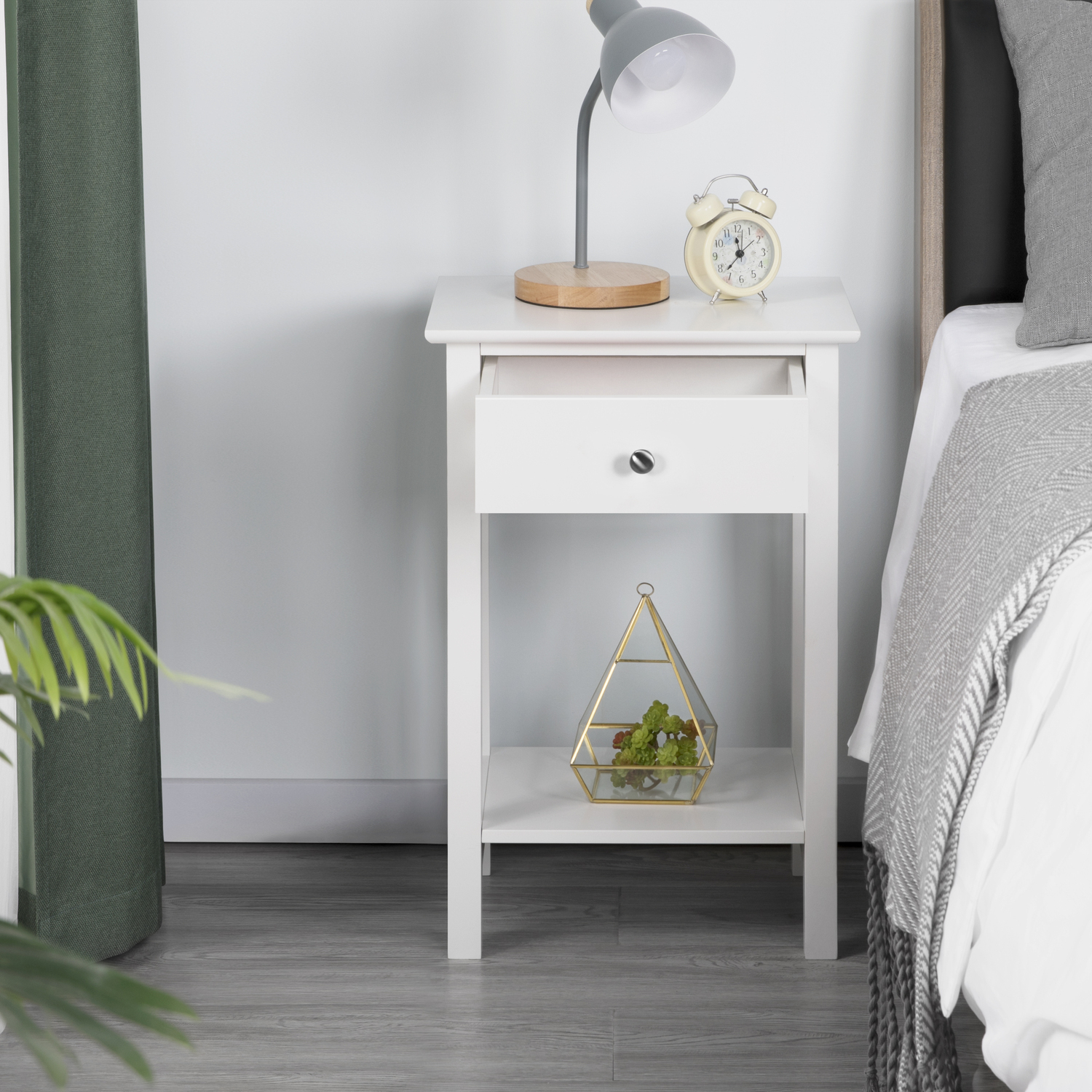Yaheetech Bedside Table With Drawer And Storage Shelf - White