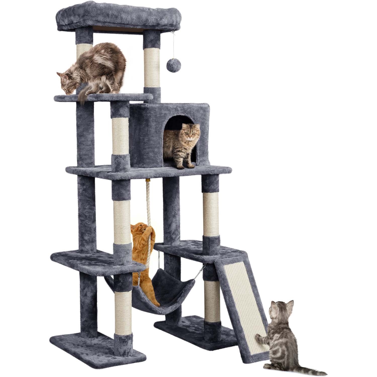 Large Cat Tree Tower with Scratching Posts - Dark Grey