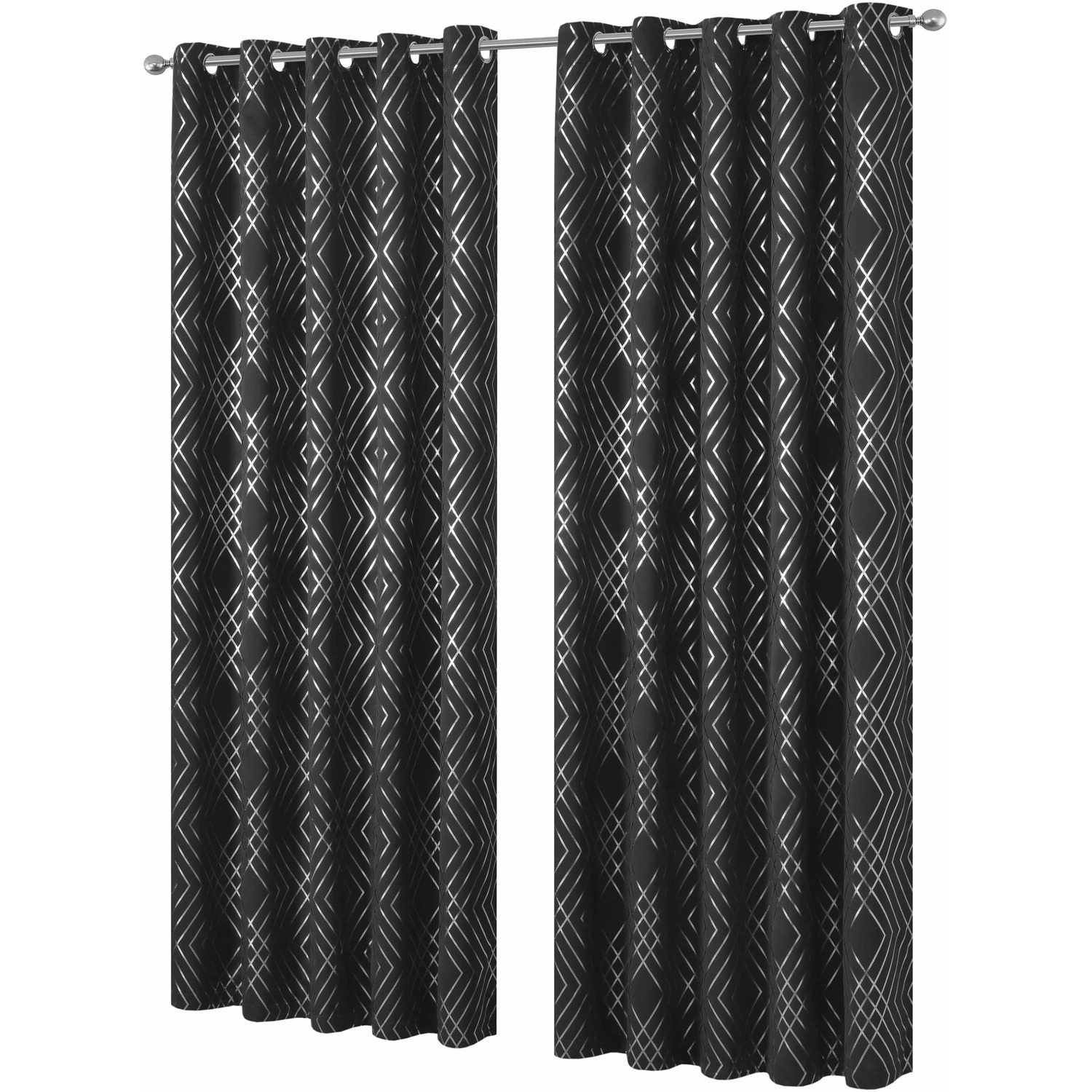 Geometric Sparkle Blackout Curtains - Black / 167cm / 137cm