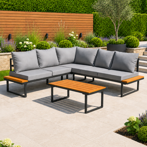 L Shape Corner Sofa Garden Furniture Set With Table And Cushions