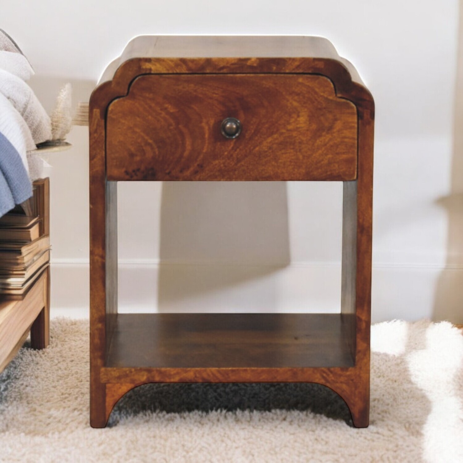 Artisan Furniture Solid Wood Newton Mini Chestnut Nightstand With A Drawer And Open Shelf - Brown