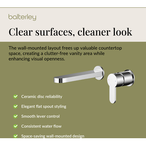 Balterley Pride Modern Bathroom Lever Handle Round Wall Mount 2 Tap Hole
