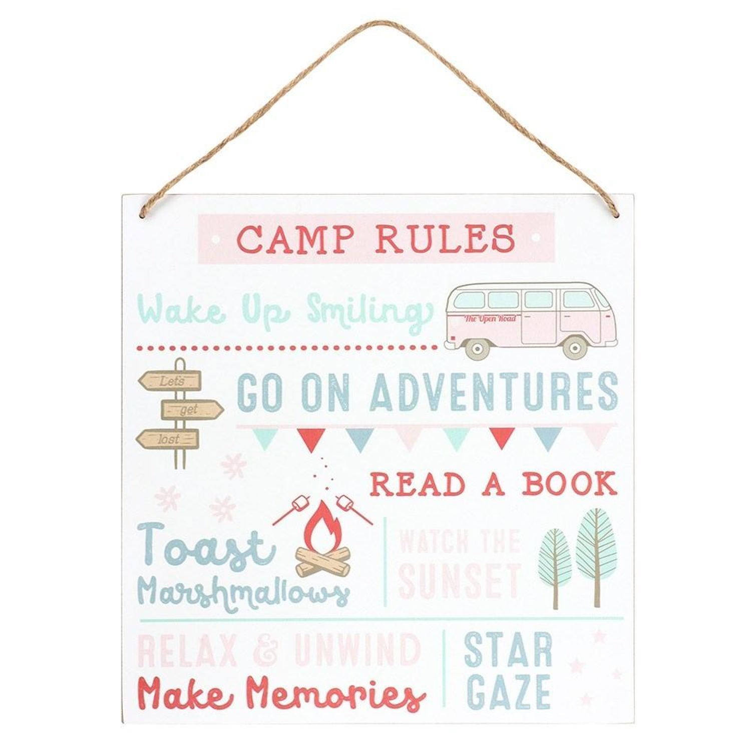 Something Different Camp Rules Door Sign - Pink/White/Blue - One Size