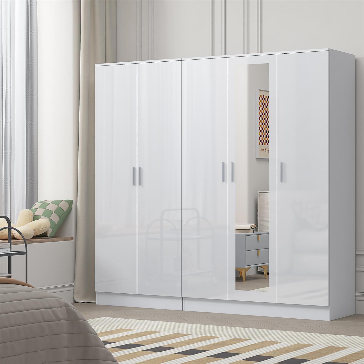 REFLECT Wardrobe Bundle: 3 Door Mirror & 2 Door Plain - White/White - Image 6