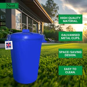 Neat. 90L Large Plastic Bin With Metal Handle, Heavy Duty Kitchen Dustbin, Dark Blue