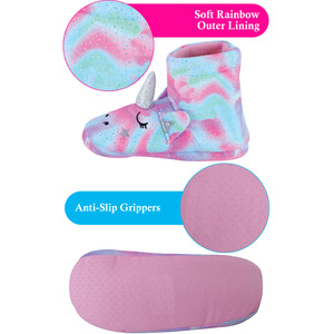 Kids 3D Pink Unicorn Rainbow Novelty Slipper Booties