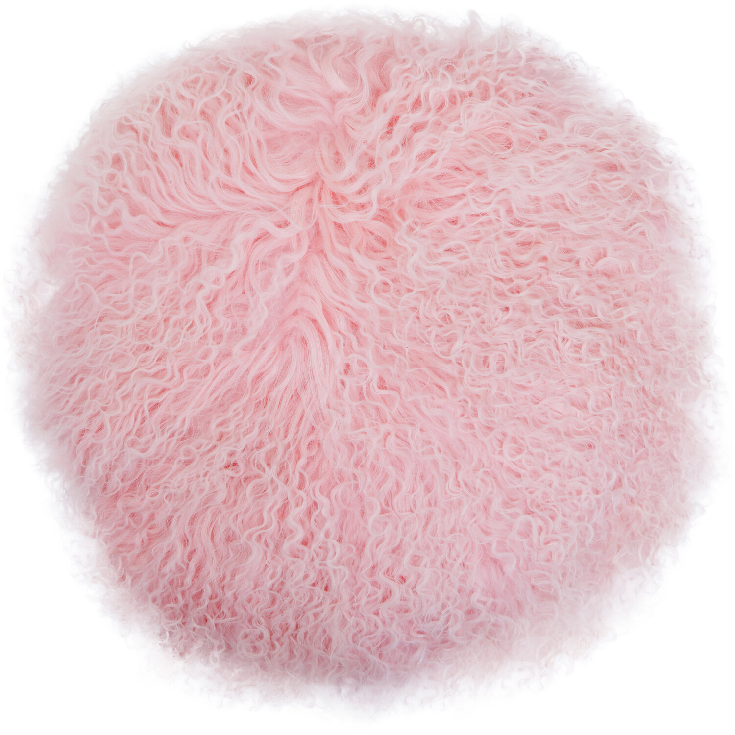 Bosie Real Mongolian Fur Pink Round Cushion - Pink
