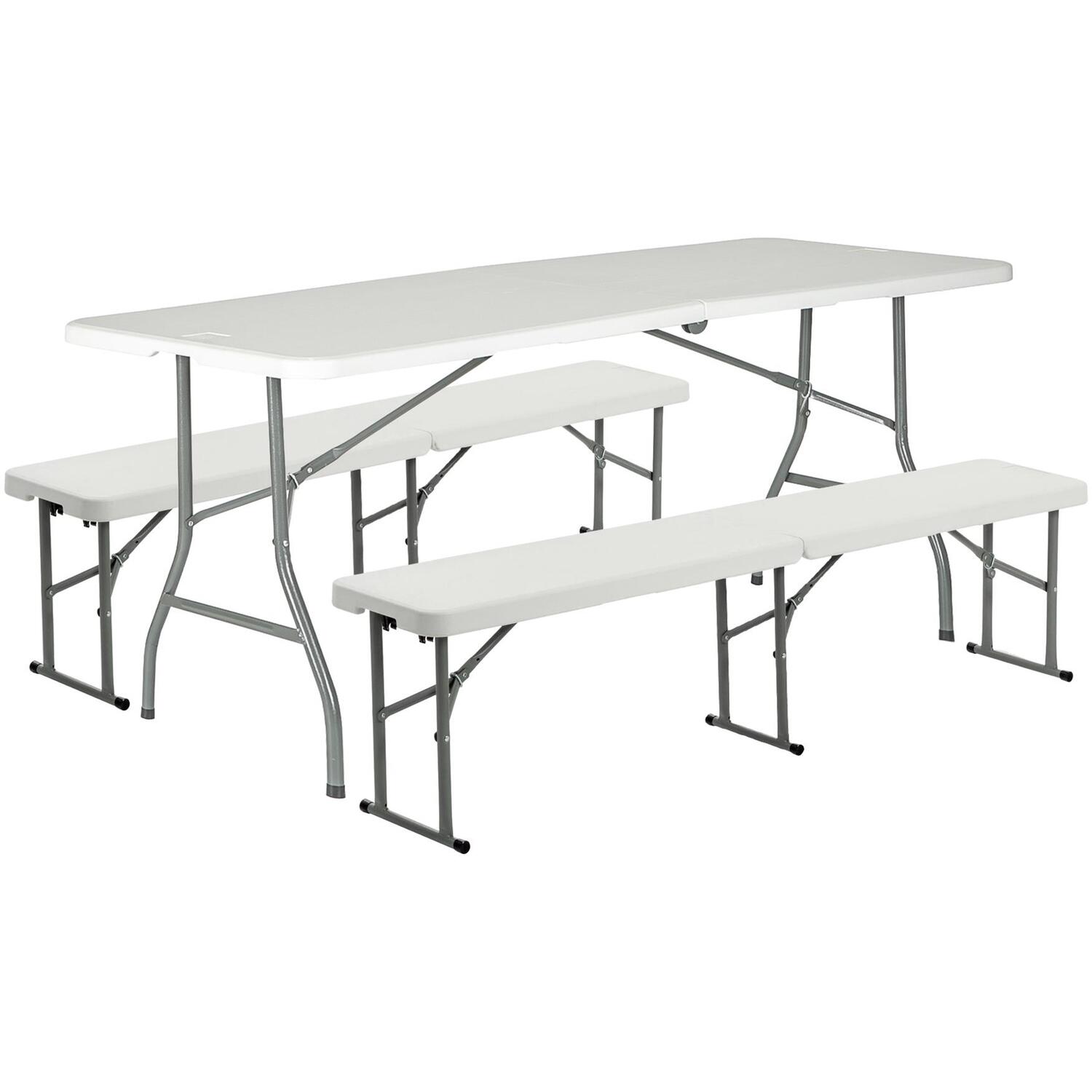Harbour Housewares Folding Camping Picnic Table & Bench Set - 180Cm (6Ft) - White - White