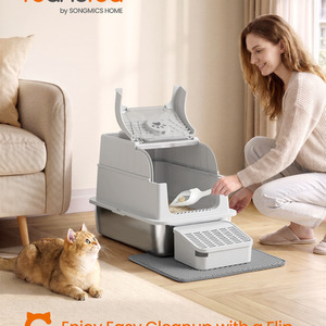 Feandrea Stainless Steel Cat Litter Box with Flip Lid