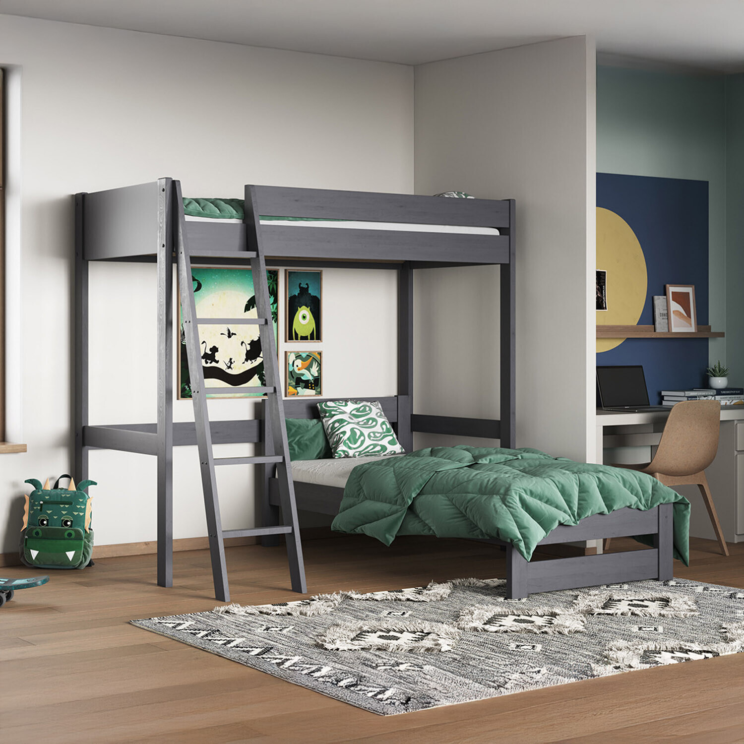 Noomi Tera High Sleeper With L Shaped Single Bed Grey - Grey