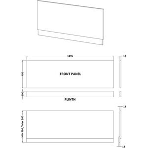 1500mm Front Bath Panel Matt Grey