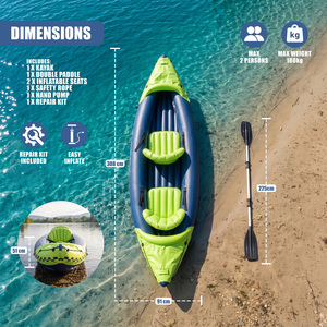 2 Person Inflatable Kayak Set with Seats, Aluminium Paddle & Pump
