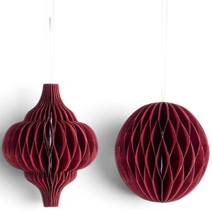Set of 2 Deep Red Honeycomb Christmas Tree Decorations