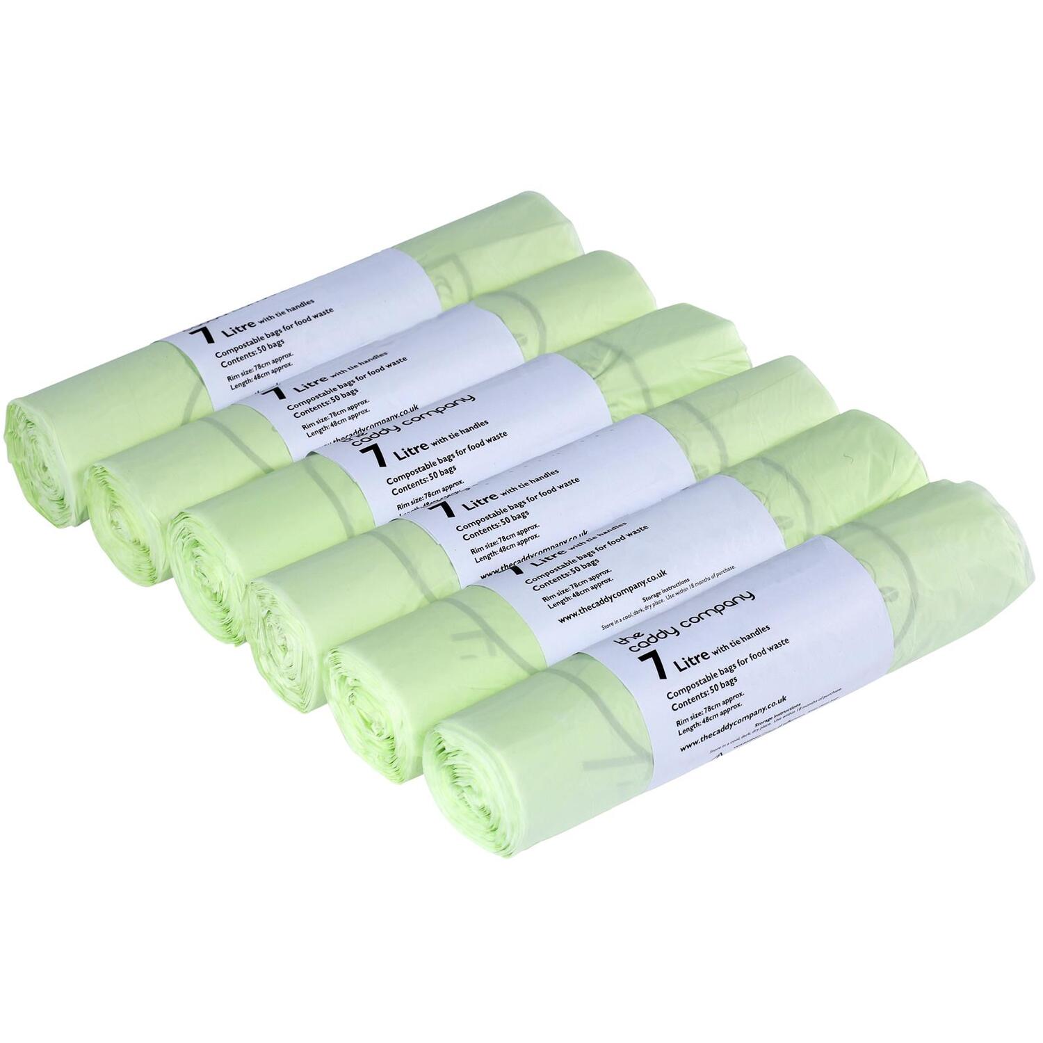 7L x 300 Tie Handle Compostable Kitchen Caddy Liners - Food Waste Bin Liners - EN 13432-7 litre Bags - Image 3