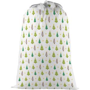 Christmas Trees Present Bag - Novelty Xmas Santa Sack with Drawstring