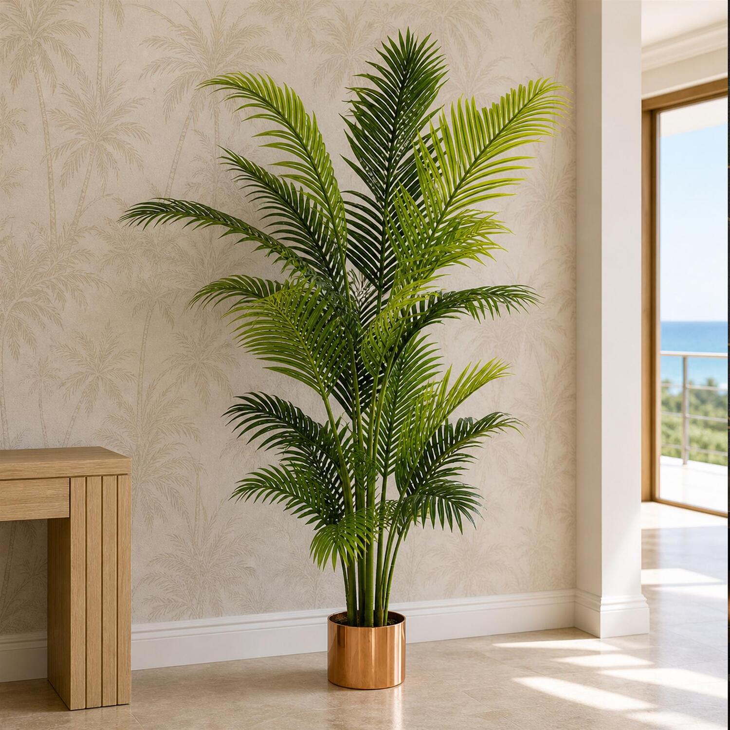 Botanik Large Artificial Palm Tree With Metal Planters - Image 2
