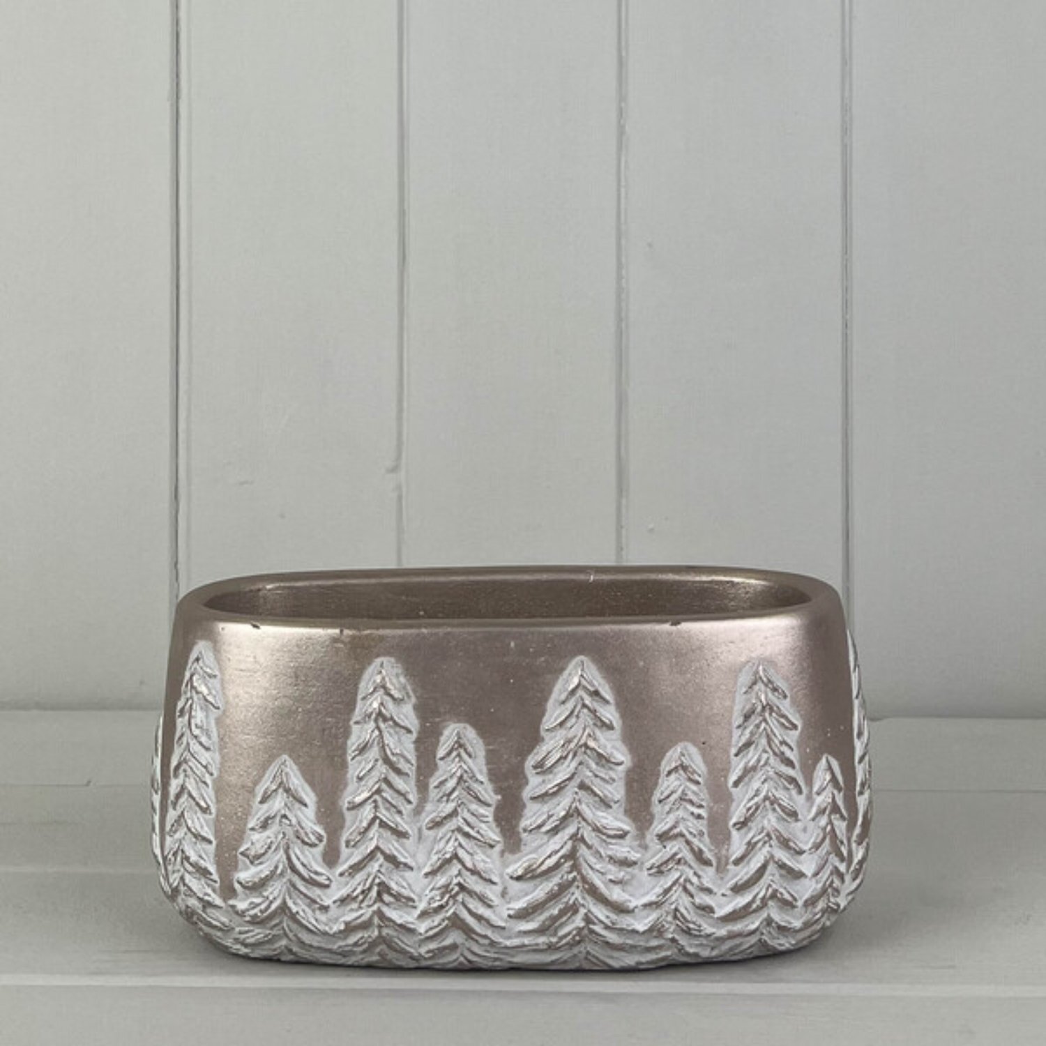 Champagne Gold Oval Pot with Embossed Trees - Gold