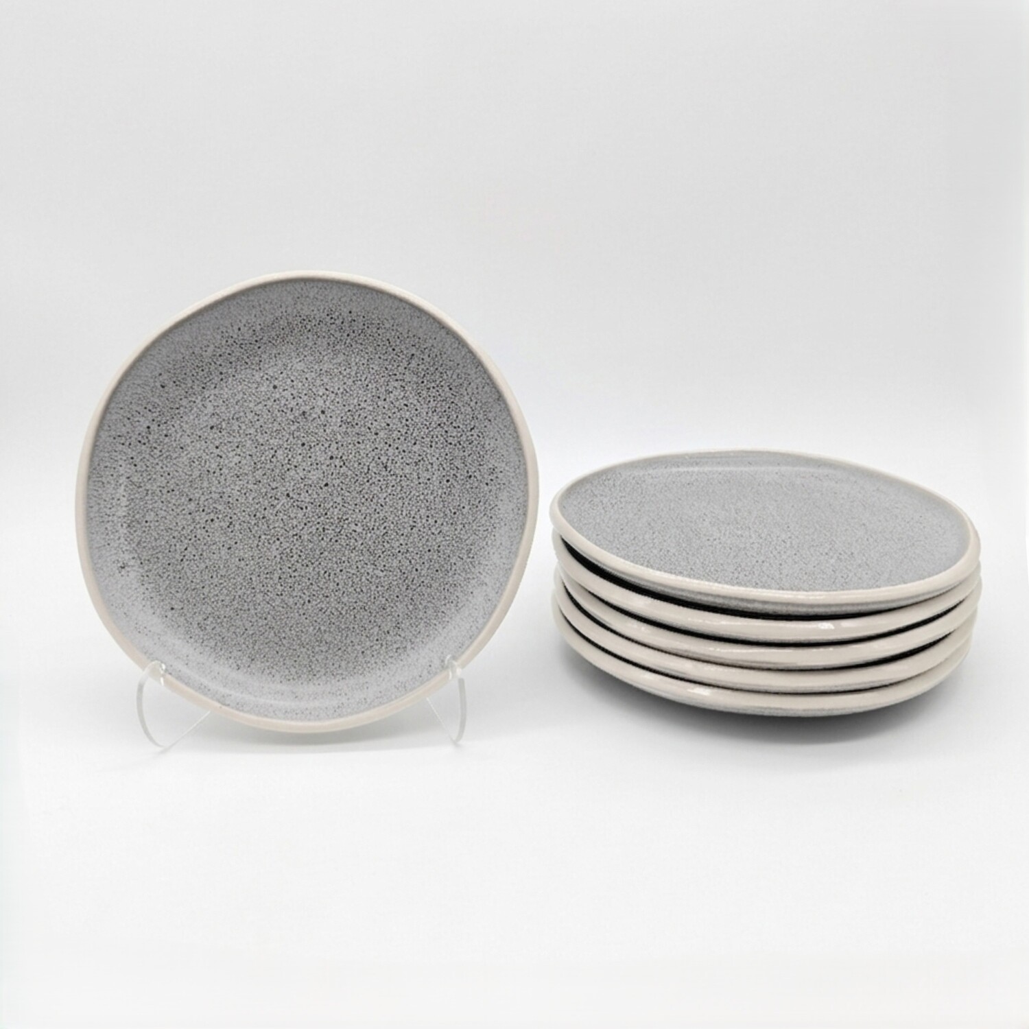 Glim & Glam Reactive Grey Glaze Dinnerware Set Nordic Pebble Dinner Plates 27Cm - Grey
