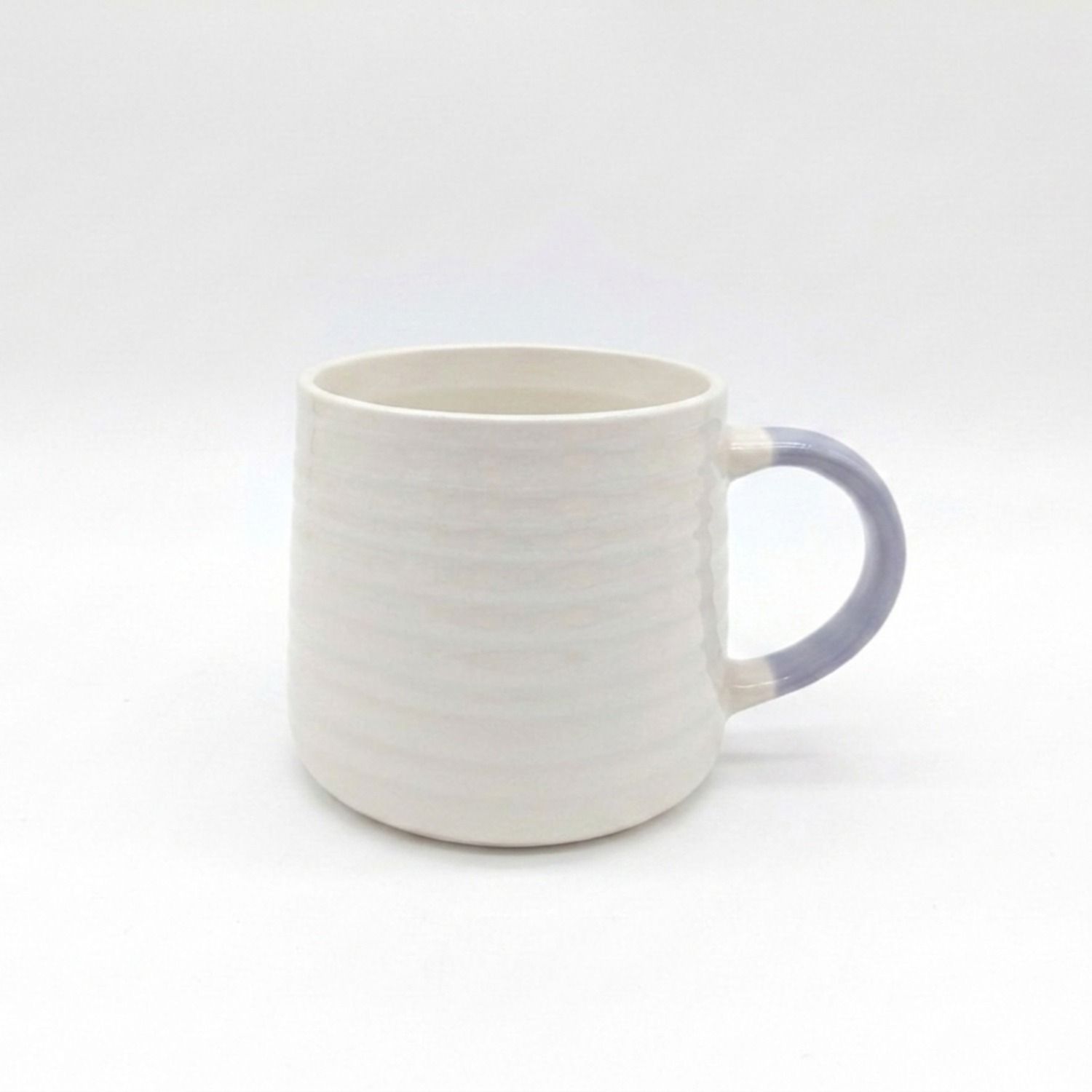 Glim & Glam Ceramic Coffee Tea Mug 13Oz Ribbing Textured Grey Painted Handle - Grey / 0.8Kg