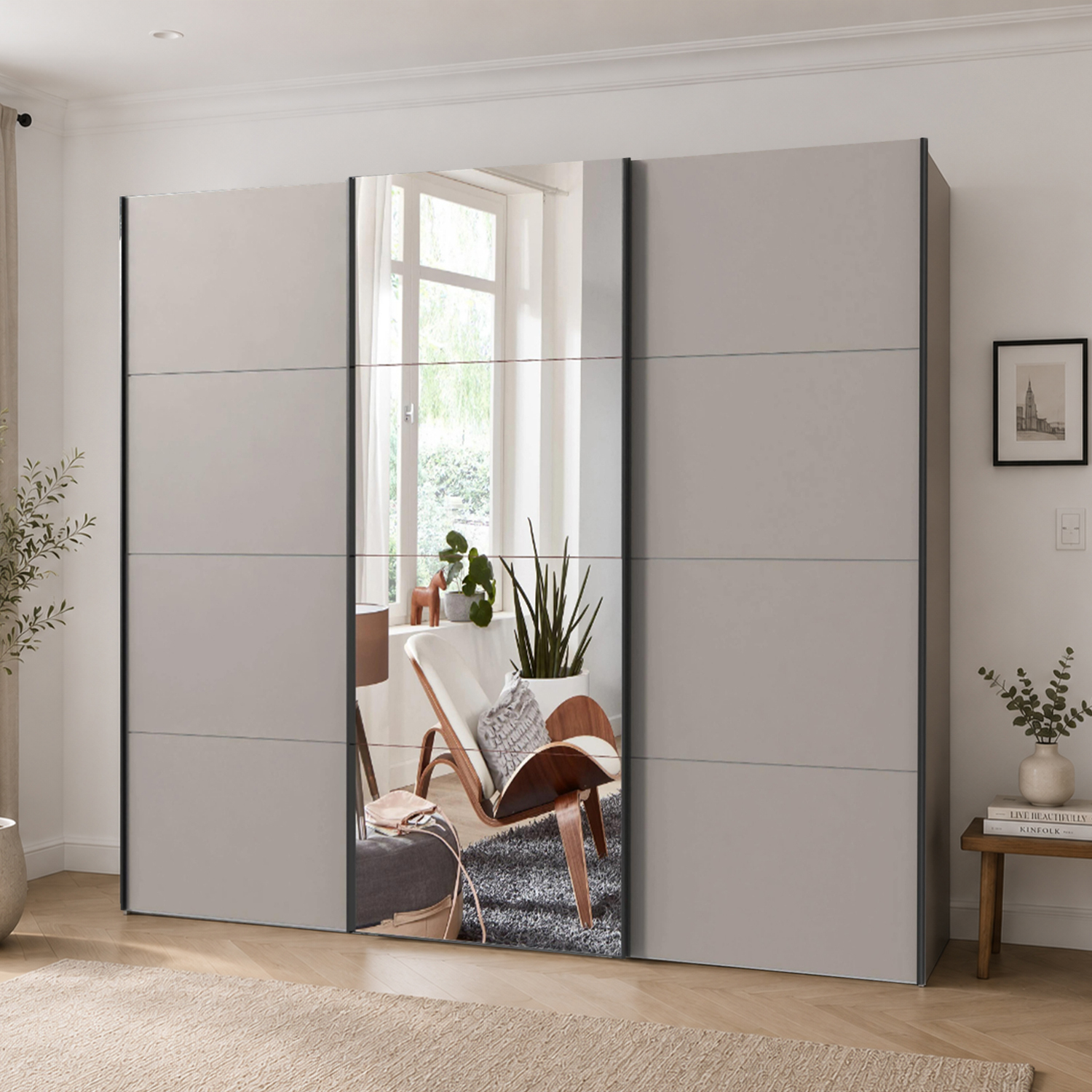 Kdmd Aalst Sahara Grey 270Cm Sliding Door Wardrobe With Mirror - Grey