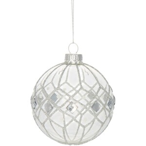Silver Jewelled Clear Glass Bauble