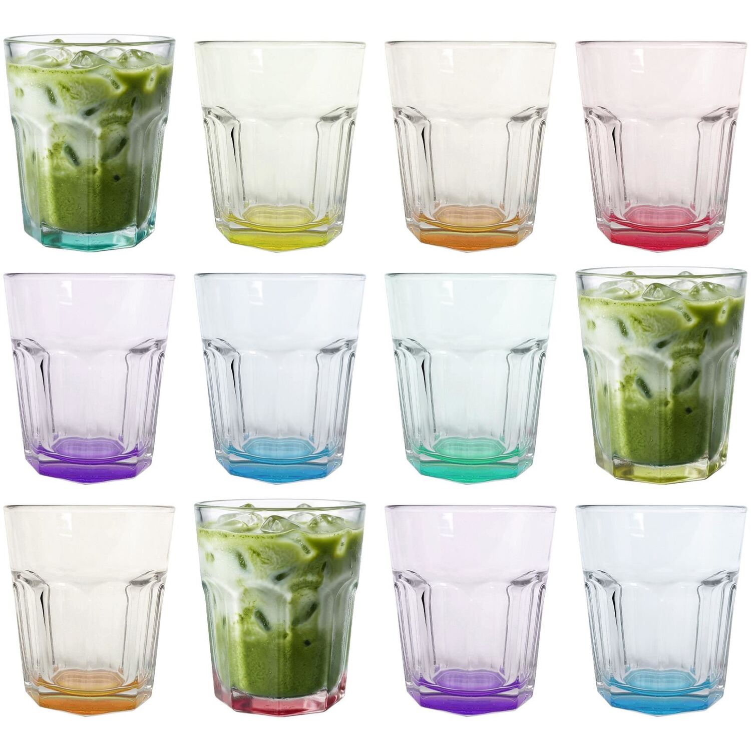 Argon Tableware Panelled Glass Tumblers With Coloured Base - 285Ml / 12