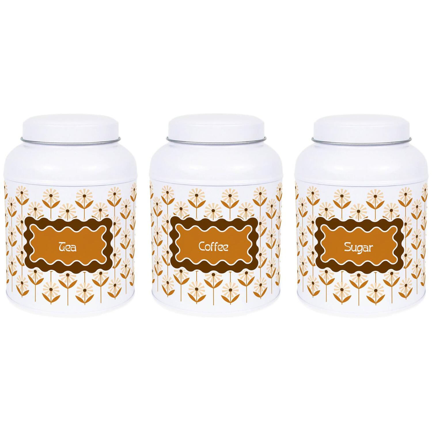 B&Q -  Geometric Floral TeaCoffee & Sugar CanistersSmall Kitchen Storage Tins - Image 3