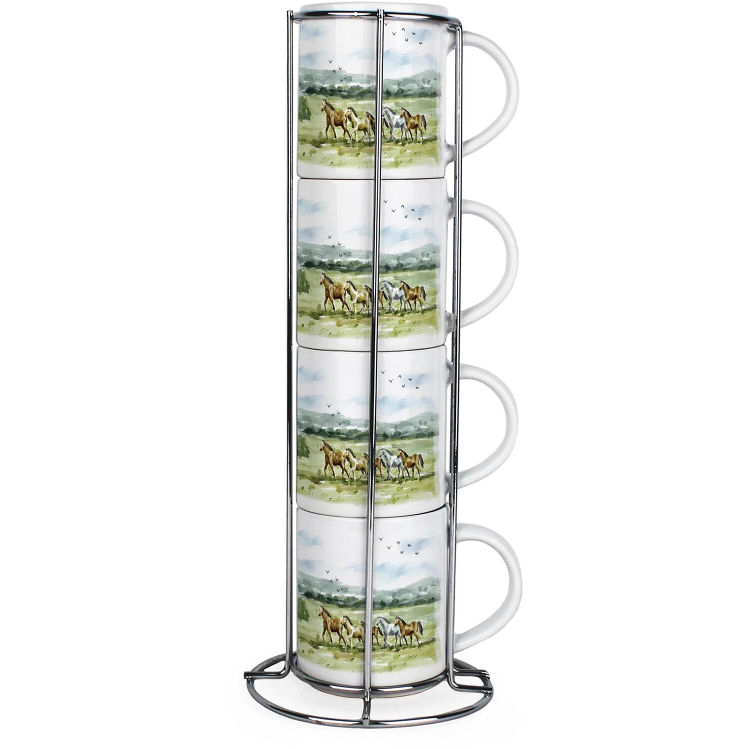 Wild Horses Small Stacking Mug Gift Set - Ceramic Cups Set of 4 with Stand - Image 2