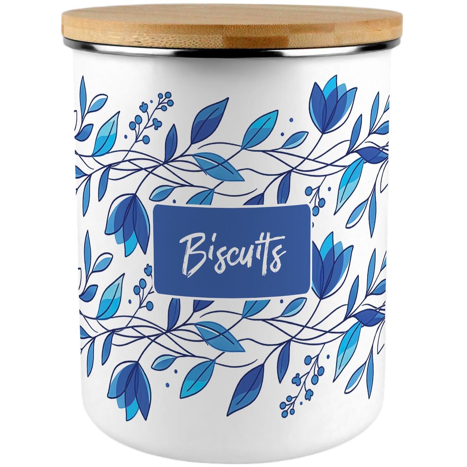 Extra Large Enamel Biscuit Canister - Blue Petals Kitchen Food Storage Jar Gift - Image 2