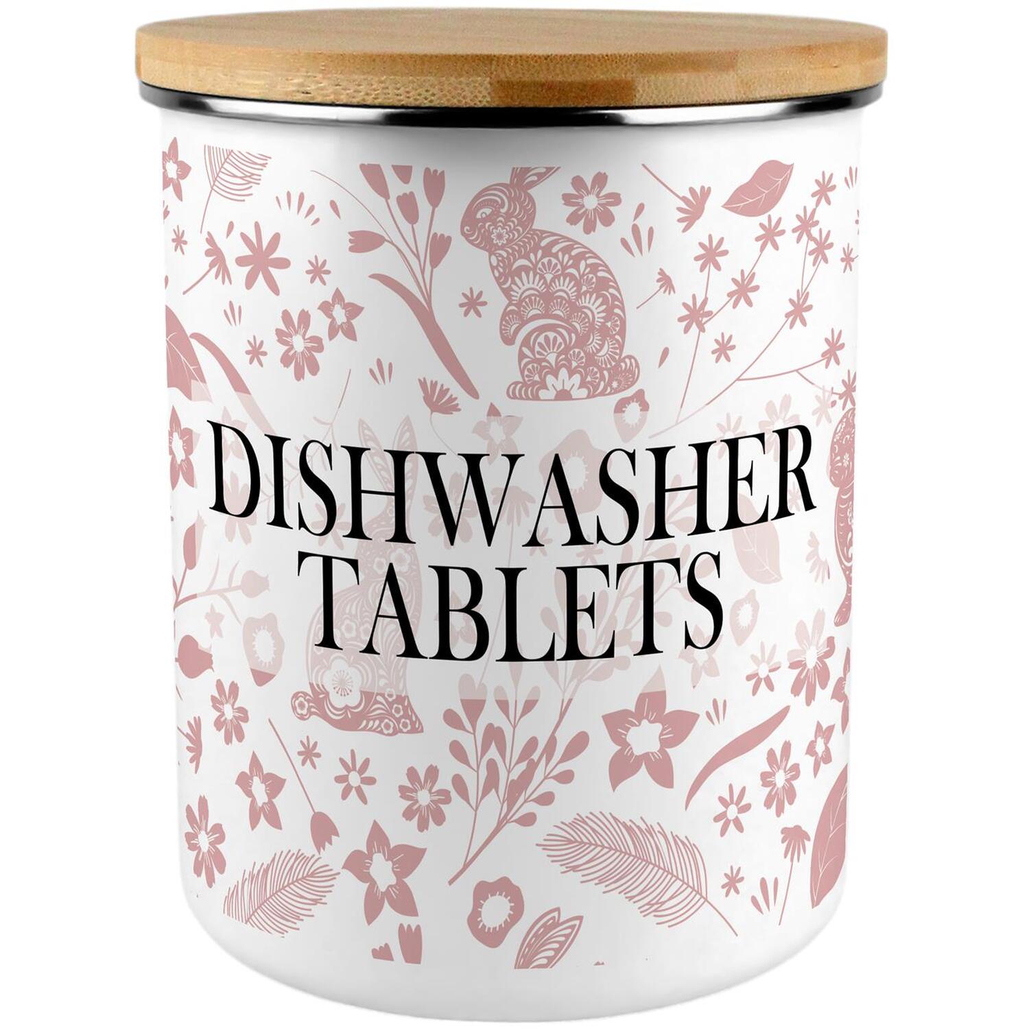 Pink Rabbits Dishwasher Tablets Storage Canister - XL Enamel Container Home Gift - Image 2