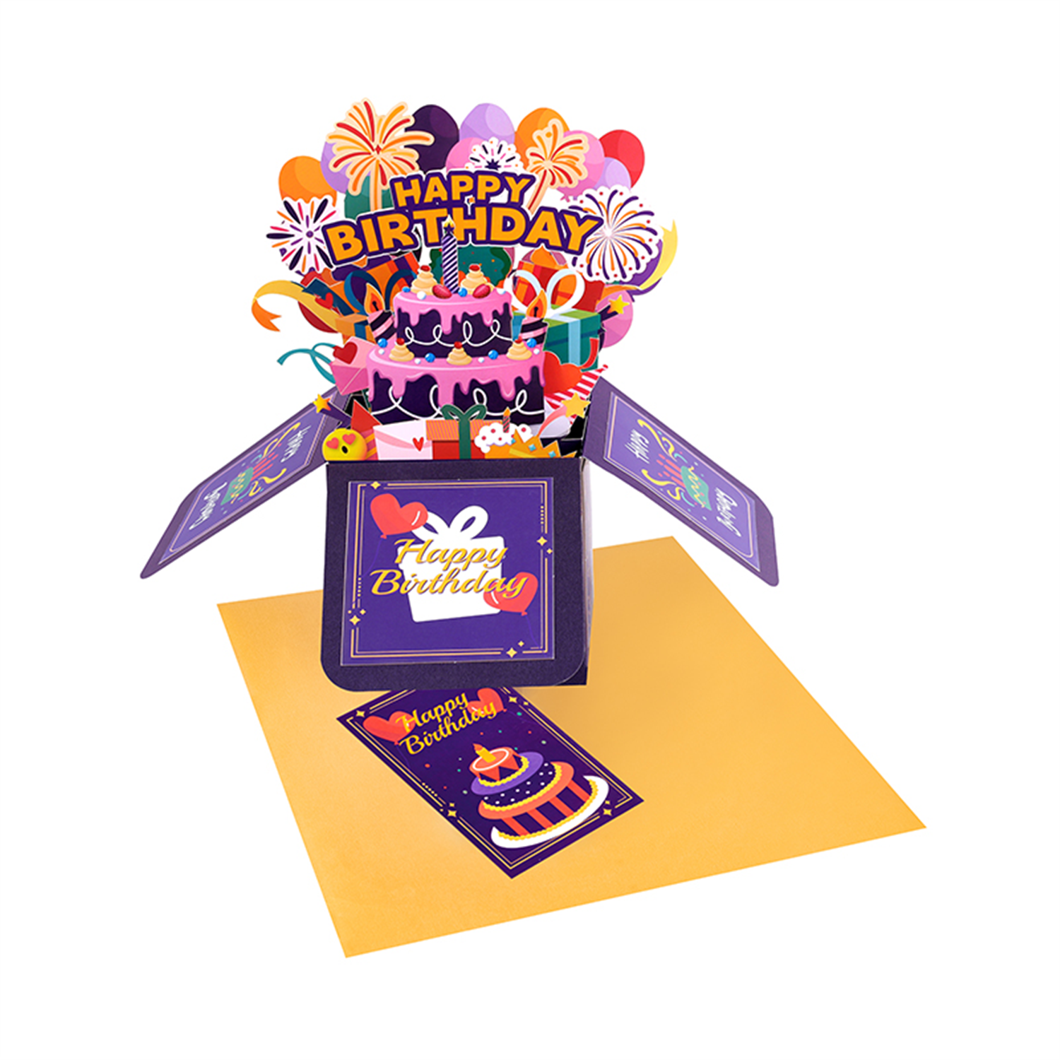 Brightfeel Fireworks Vivid Purple 3D Pop Up Birthday Box Card - White