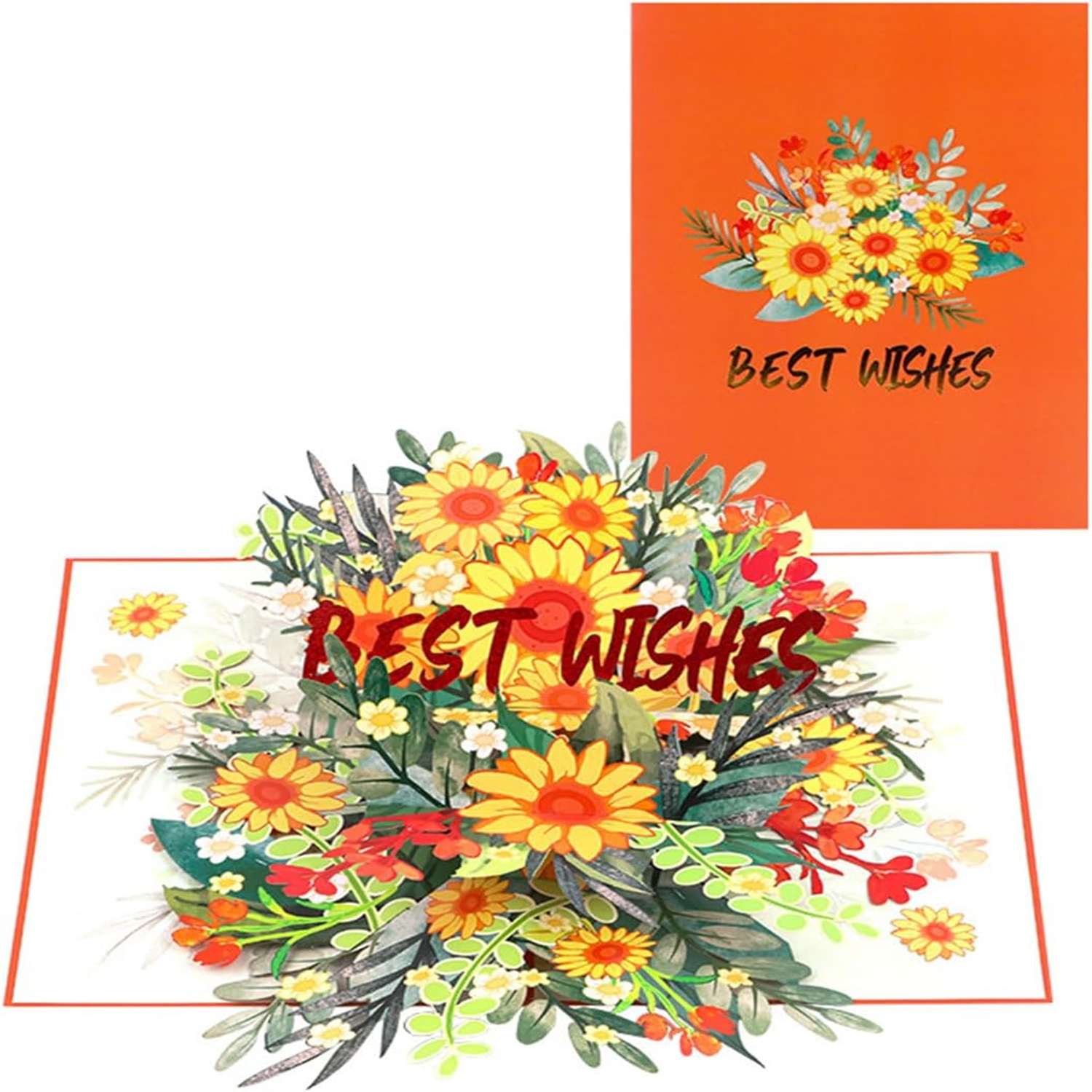 Brightfeel Sunflower Charm Orange 3D Pop Up Greeting Card - White