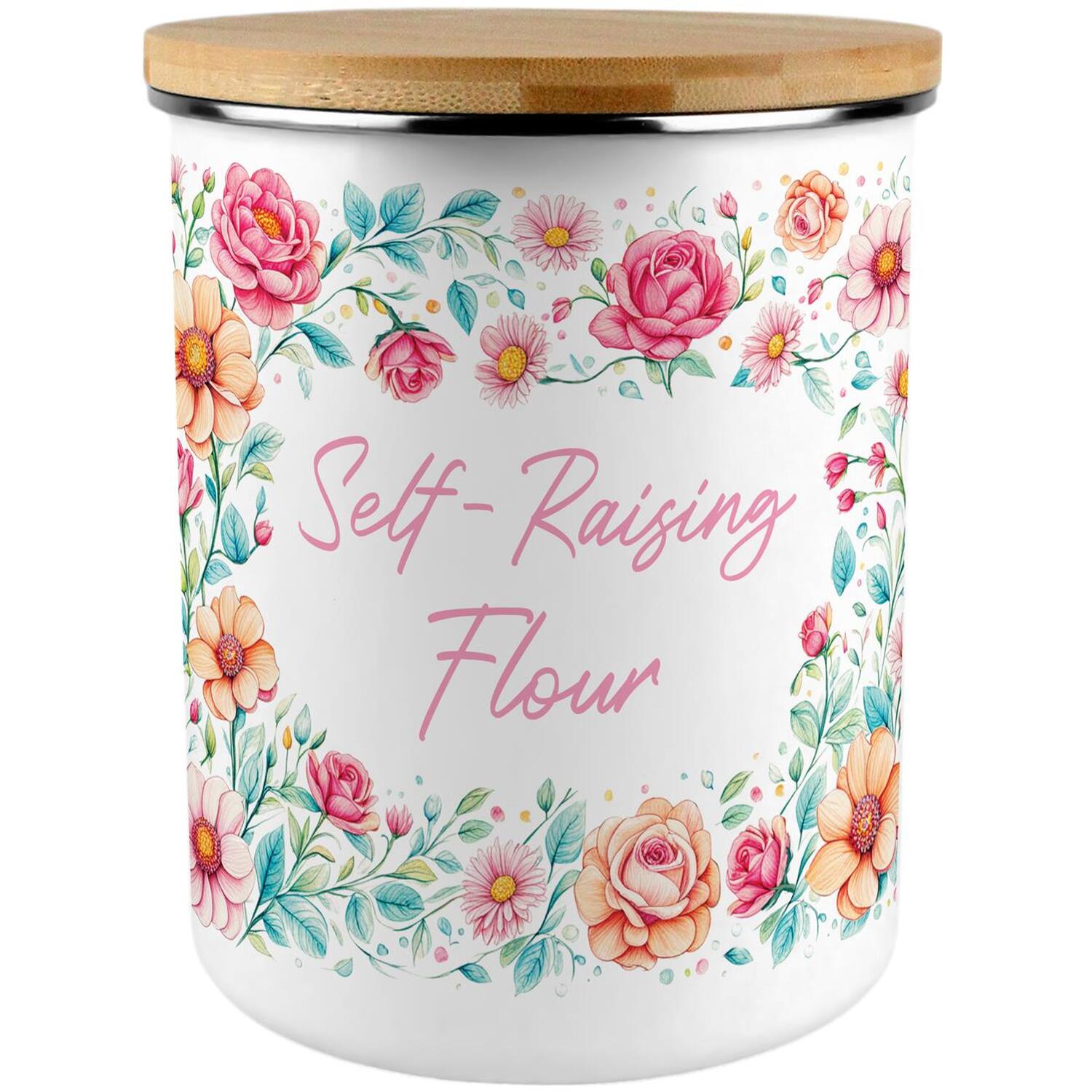 Pink Roses Self-Raising Flour Storage Canister - 2.7L Extra-Large Kitchen Gifts - Image 2