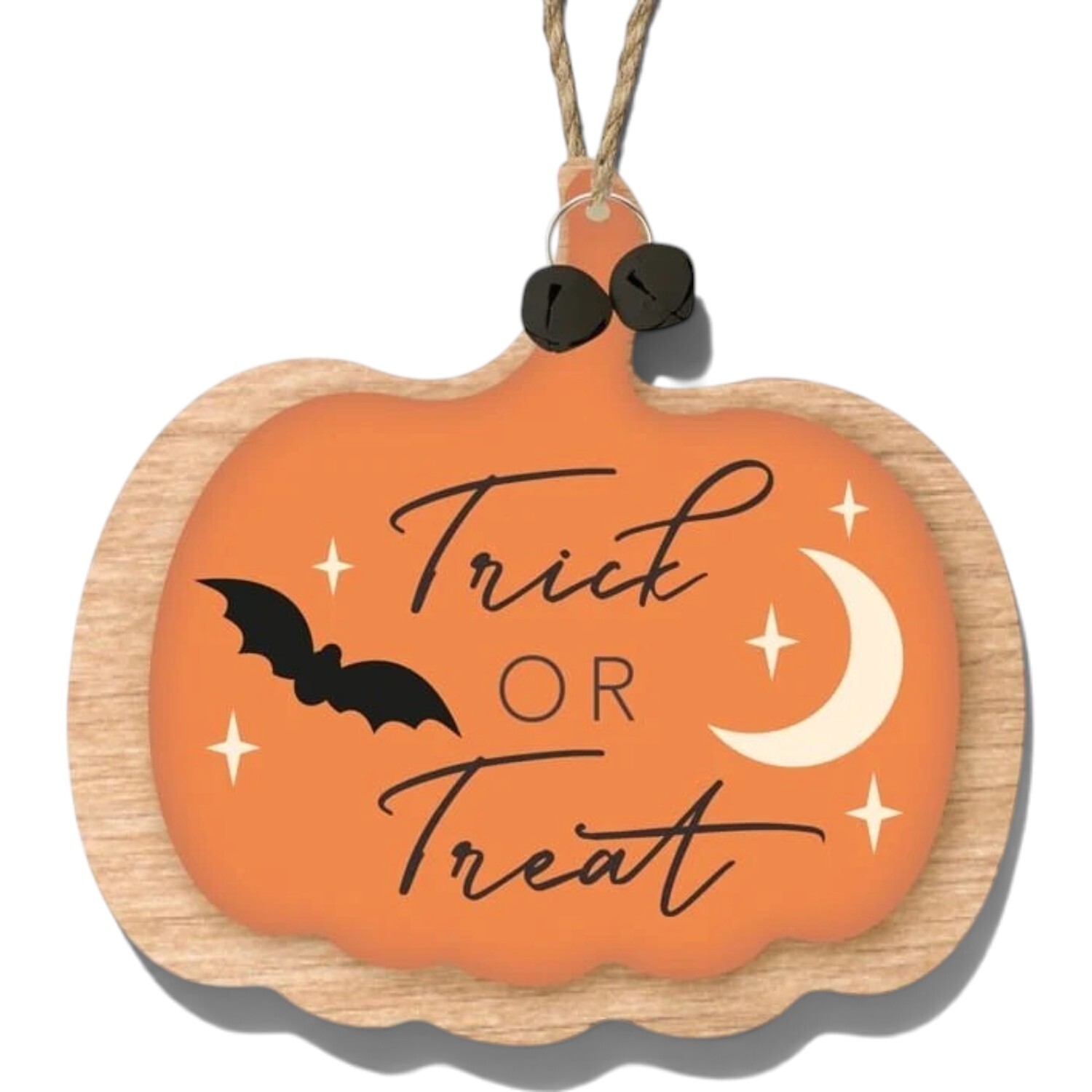 Heaven Sends Halloween Trick Or Treat Wooden Pumpkin Hanging Decoration - Orange