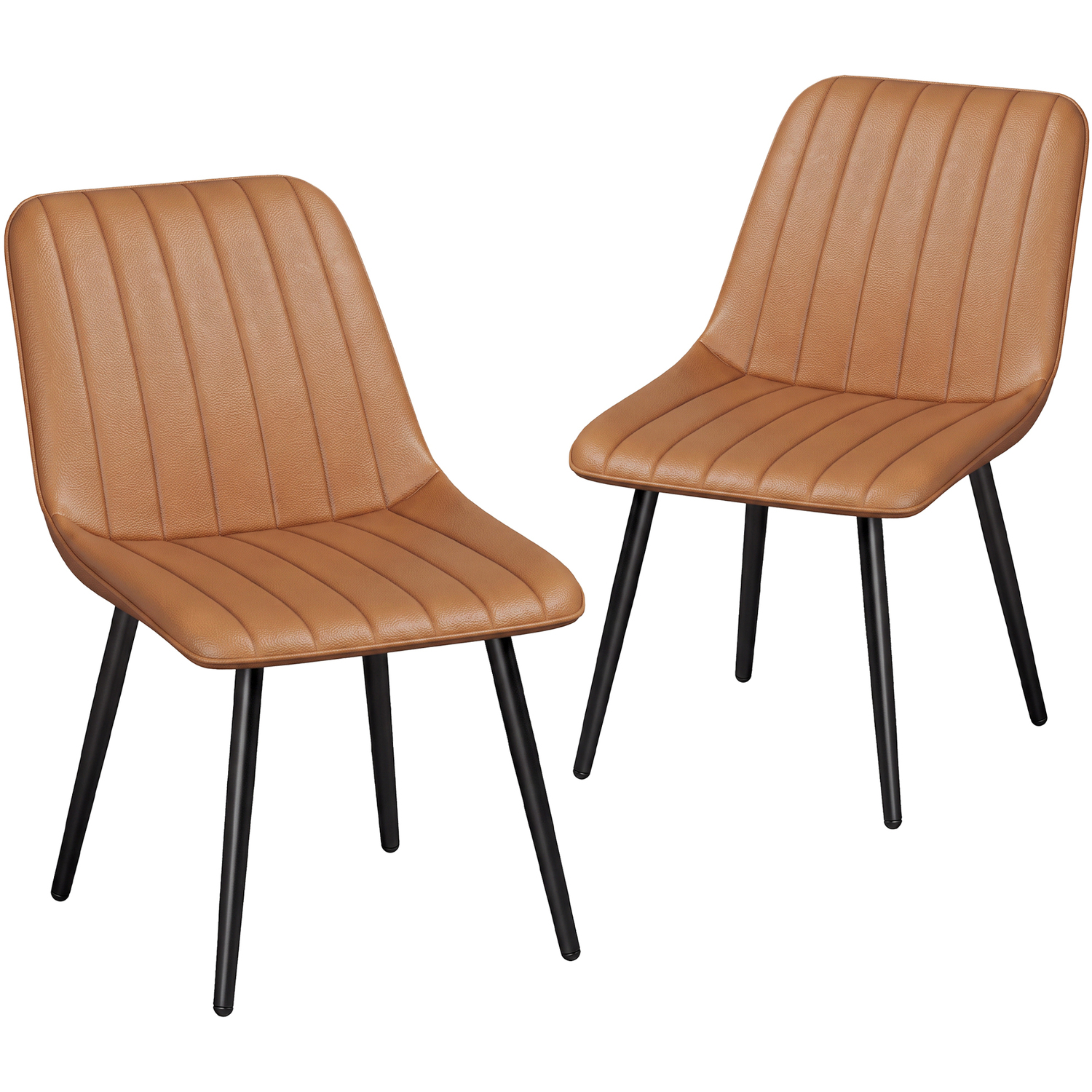 Rackhams Brown Faux Leather Upholstered Kitchen Chairs With Metal Legs, - Image 5